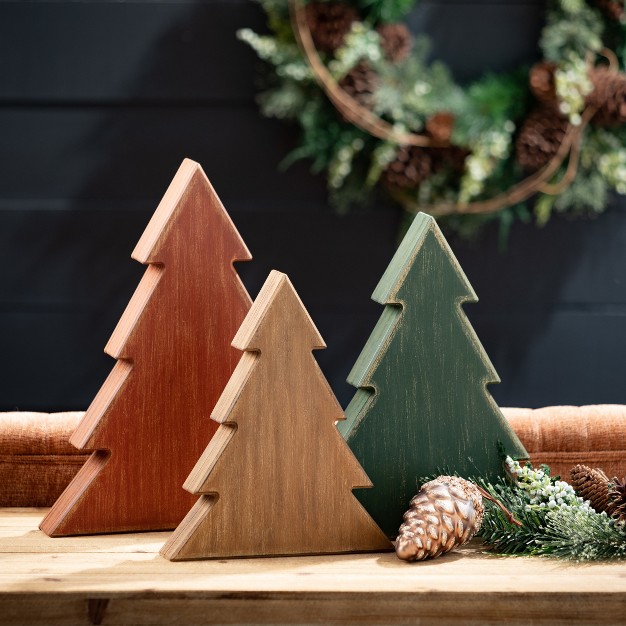 11 5 quot h 13 5 quot h And 15 5 quot h Sullivans Wooden Tree Block Set Of 3 Christmas Decor Multicolored