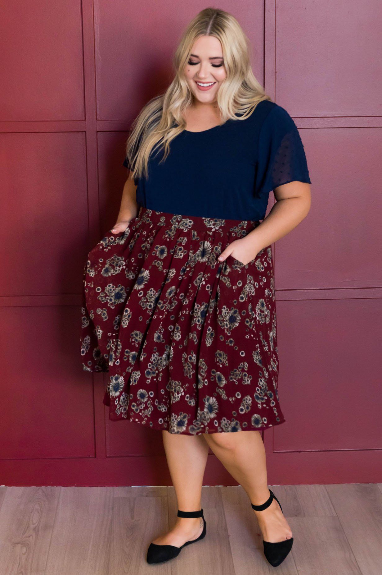 Burgundy Cluster Floral Chiffon Skirt