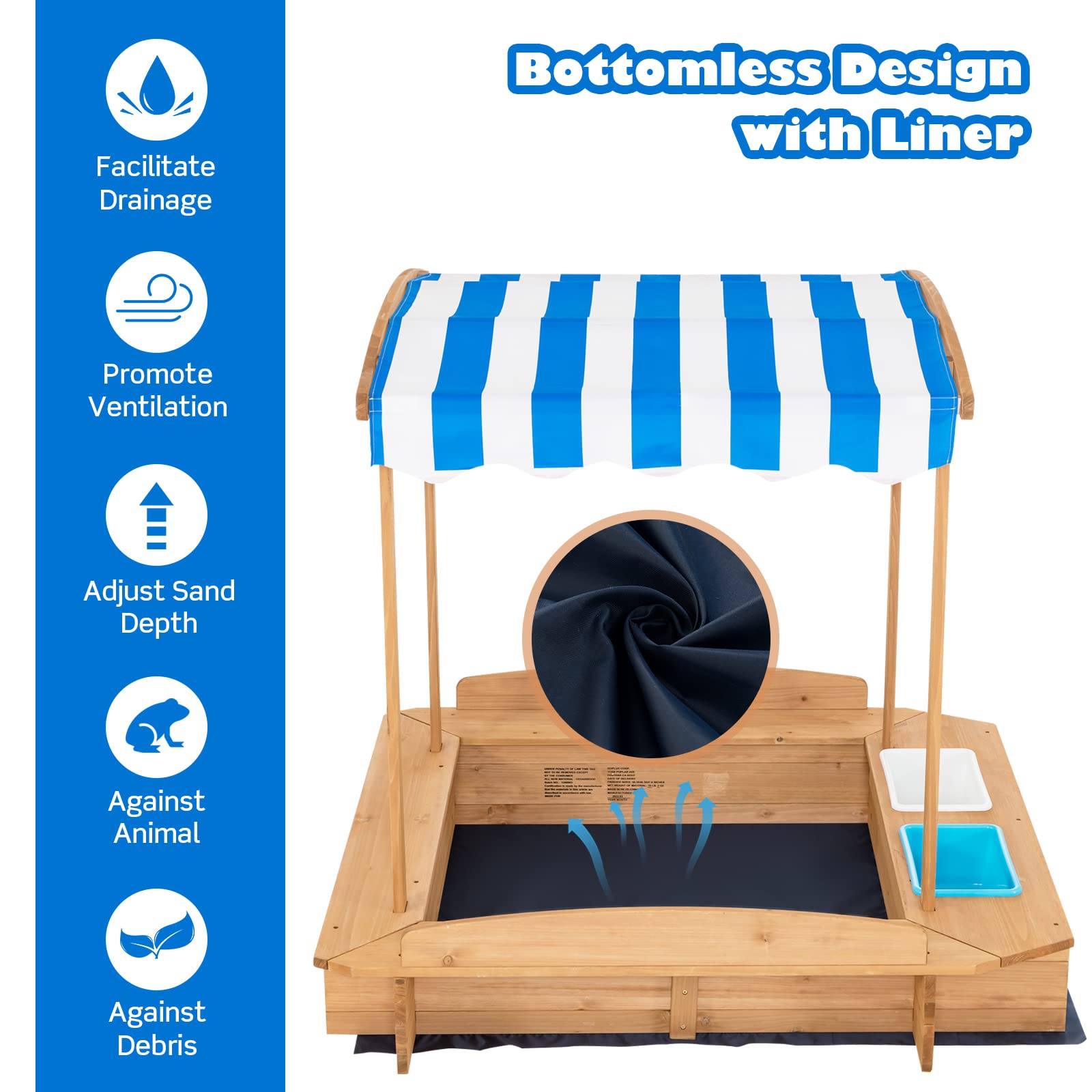 Costzon Kids Wooden Sandbox with Canopy & 2 Toy Storage Boxes