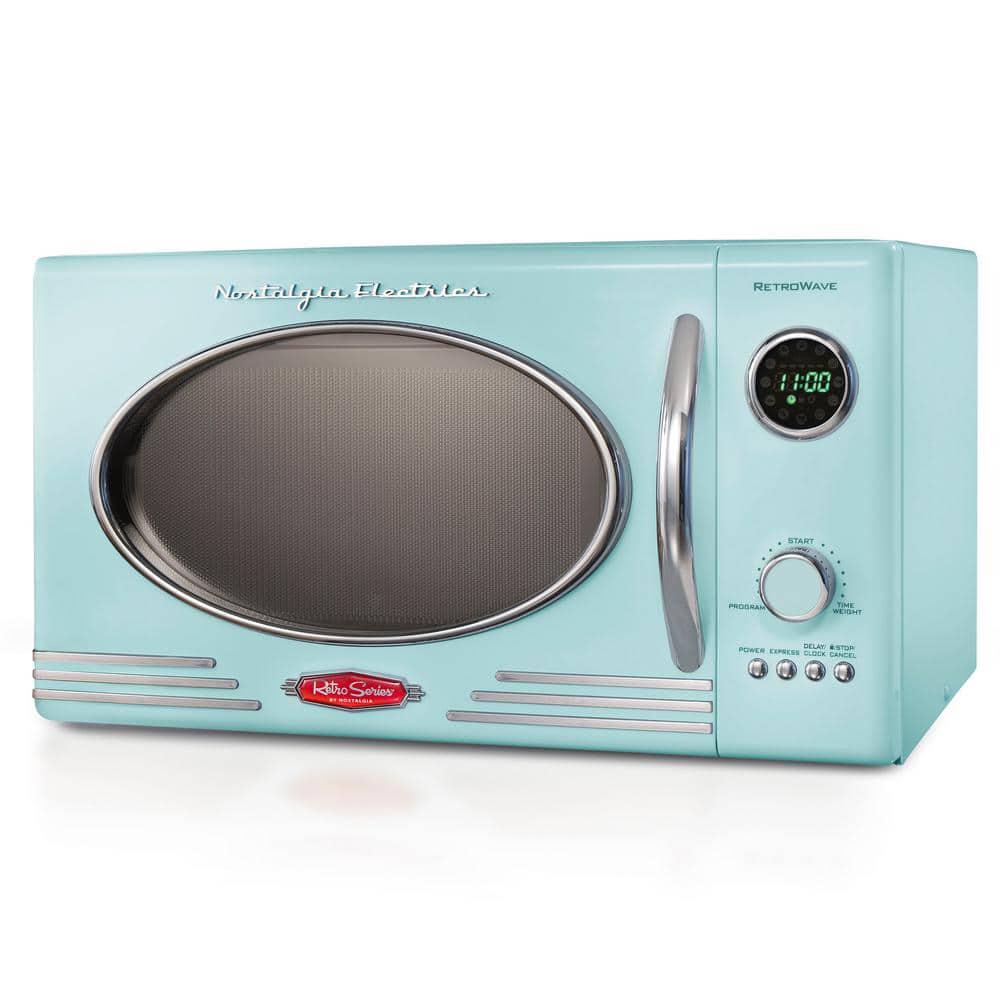 Nostalgia 0 9 cu ft 800Watt Retro Microwave Oven in Aqua