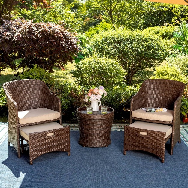 5pc Rattan Conversation Set With Chairs Ottomans amp Storage Side Table Captiva Designs