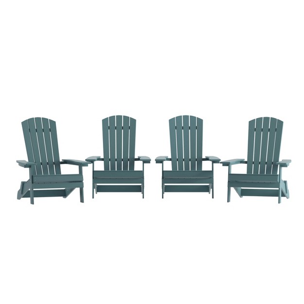 Emma And Oliver Set Of 4 Indoor outdoor Poly Resin Folding Adirondack Chairs All weather Chairs For Porch Patio Or Sunroom