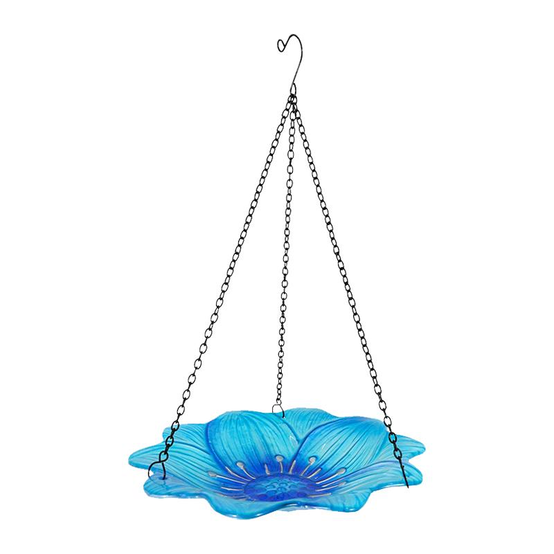 Hanging Bird Bath for Outdoor Patio Backyard Glass Bowl Bird Bath with Metal Chain and Hook 10inch