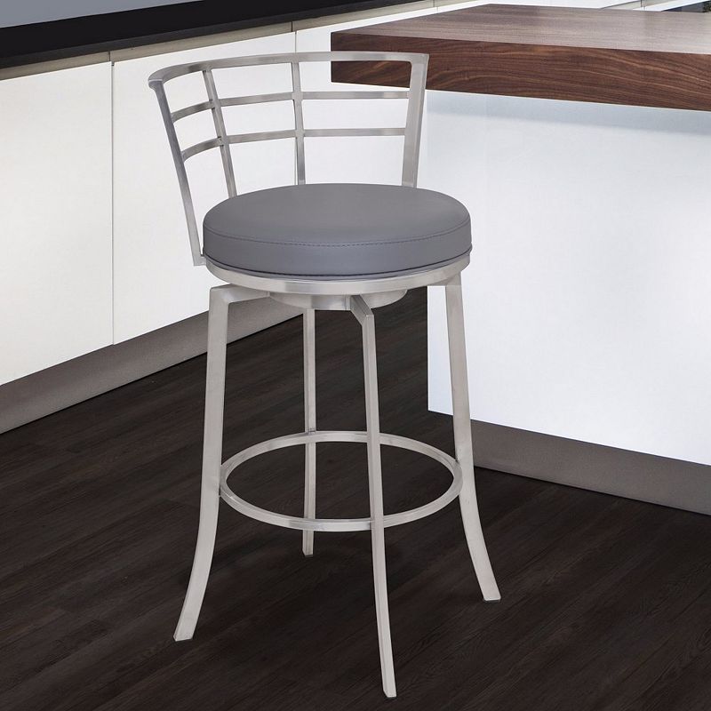 30 Inch Curved Back Counter Height Barstool with Metal Flared Legs， Silver