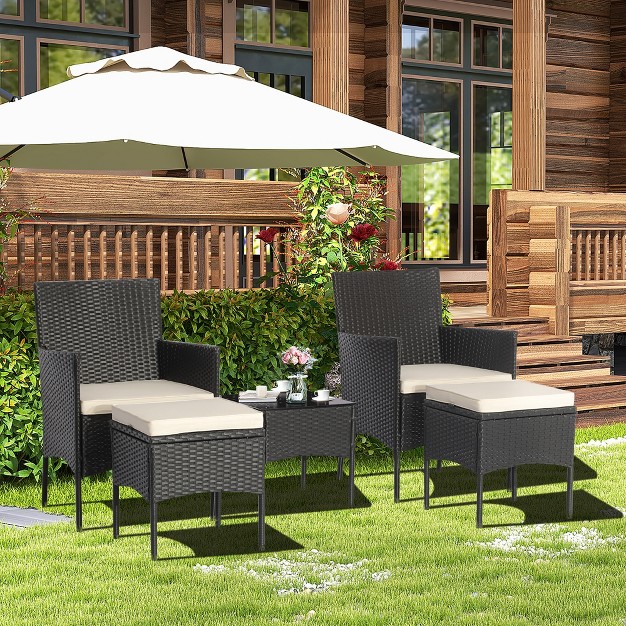 Costway 5pcs Patio Rattan Furniture Set Cushioned Sofa Ottoman Armrest Side Table Garden