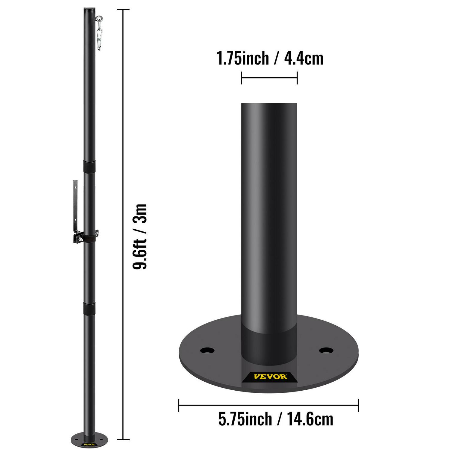 VEVOR String Light Pole， 9.6ft Light String Pole， 1.75in Patio Light Pole， Powder Coated Steel String Light Pole Stand for Outdoor， Metal String Poles with A Clamp Used for Yard， Patio， Wedding， Party