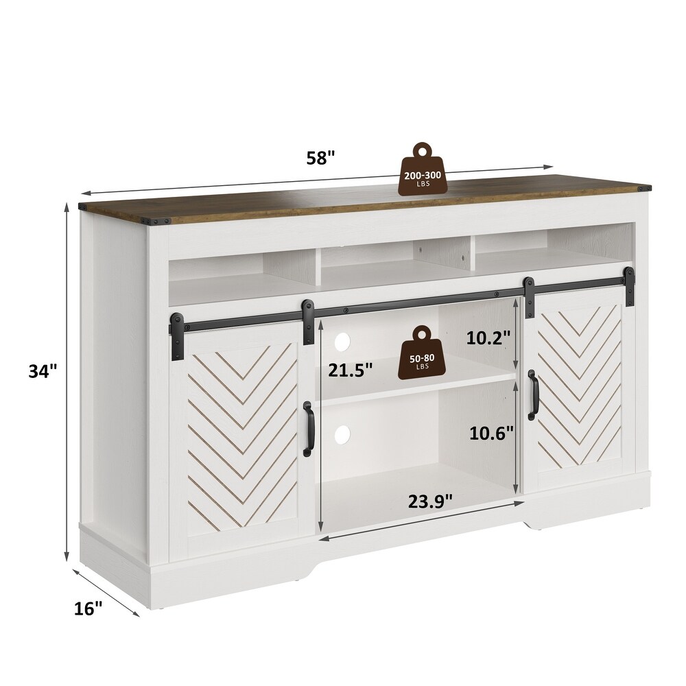 58 inch Farmhouse White Double Door Three Layer Storage TV Stand