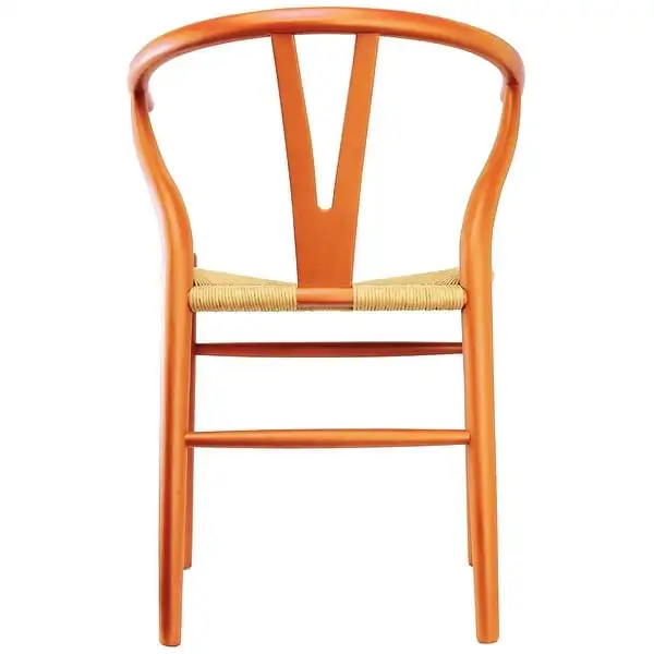 (Retired) 2xhome - Orange Modern Wood Dining Chair With Back Arm Armchair Hemp Seat For Home Restaurant Office