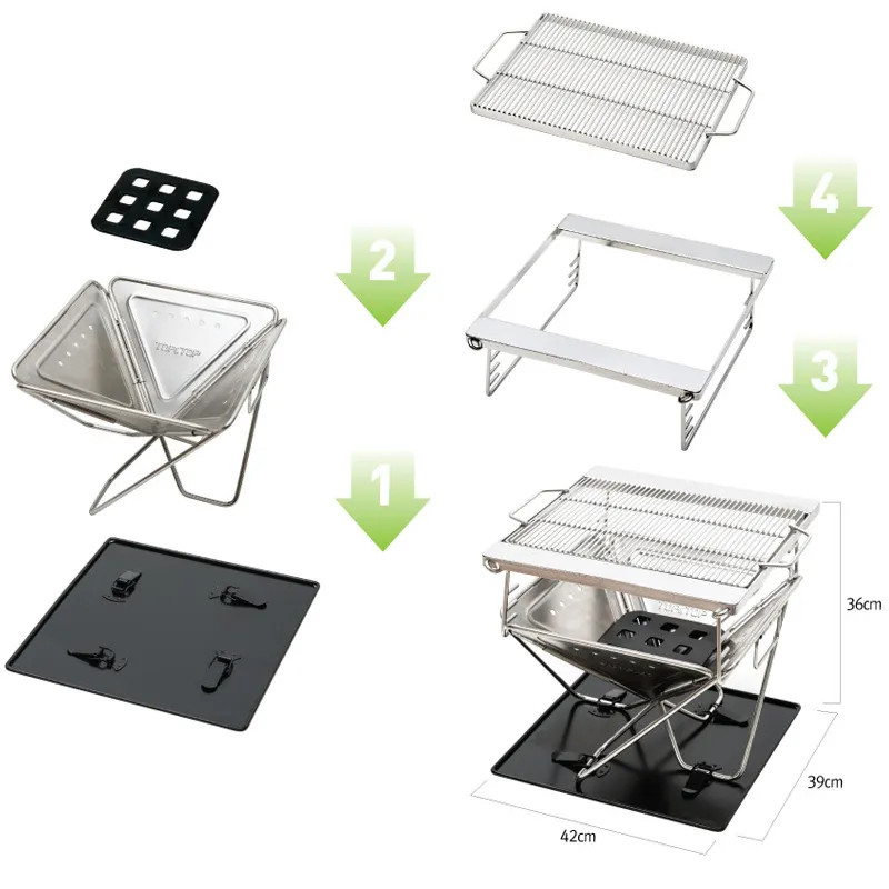 Large Size Foldable Stainless Steel Wood Burning Camping equipment Tabletop Charcoal BBQ Grill