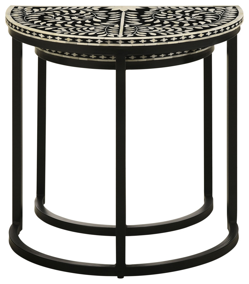 Zakiya 2 piece Demilune Nesting Table Black and White   Modern   Coffee Table Sets   by Modon  Houzz