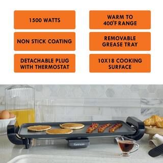 KENMORE Kenmore Non-Stick Electric Griddle with Removable Drip Tray Black Large 10 in. x 18 in. Cooking Surface KKNSEGGrey