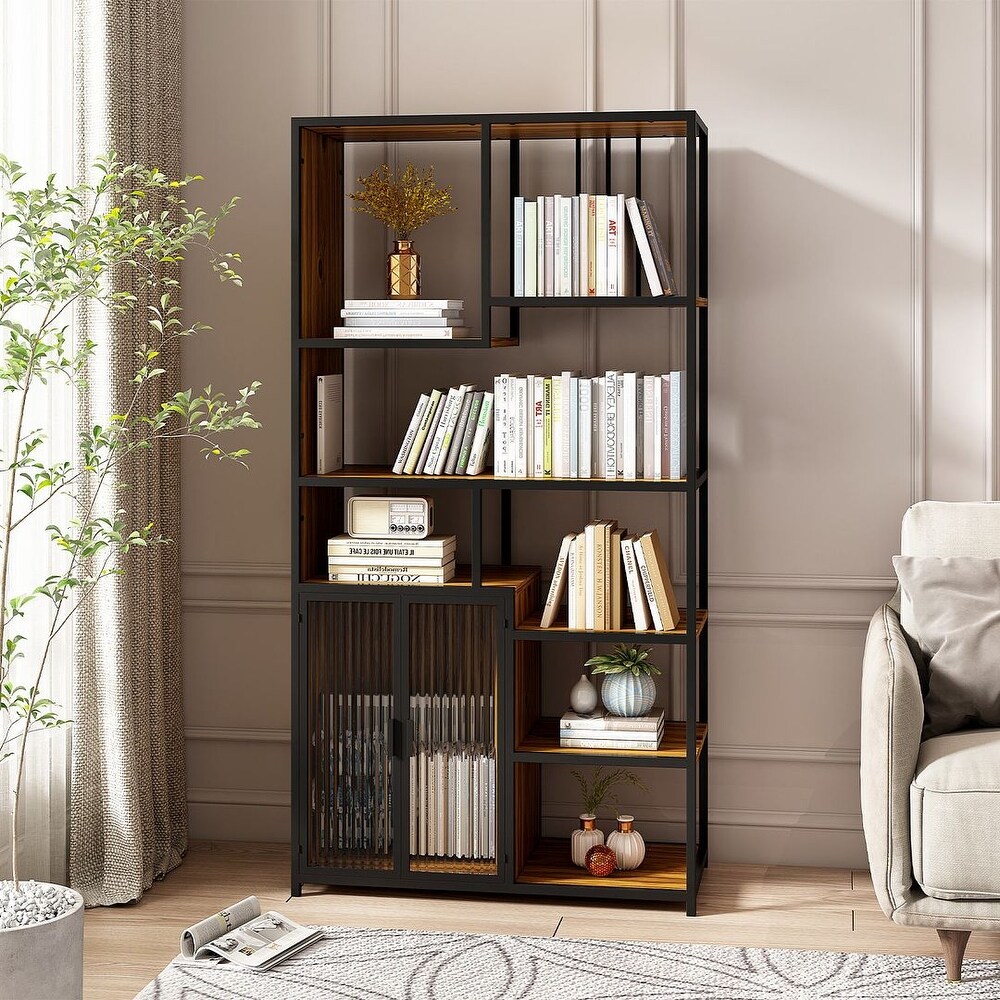 Farmhouse Metal   Wood Storage Bookshelf Display Bookcase