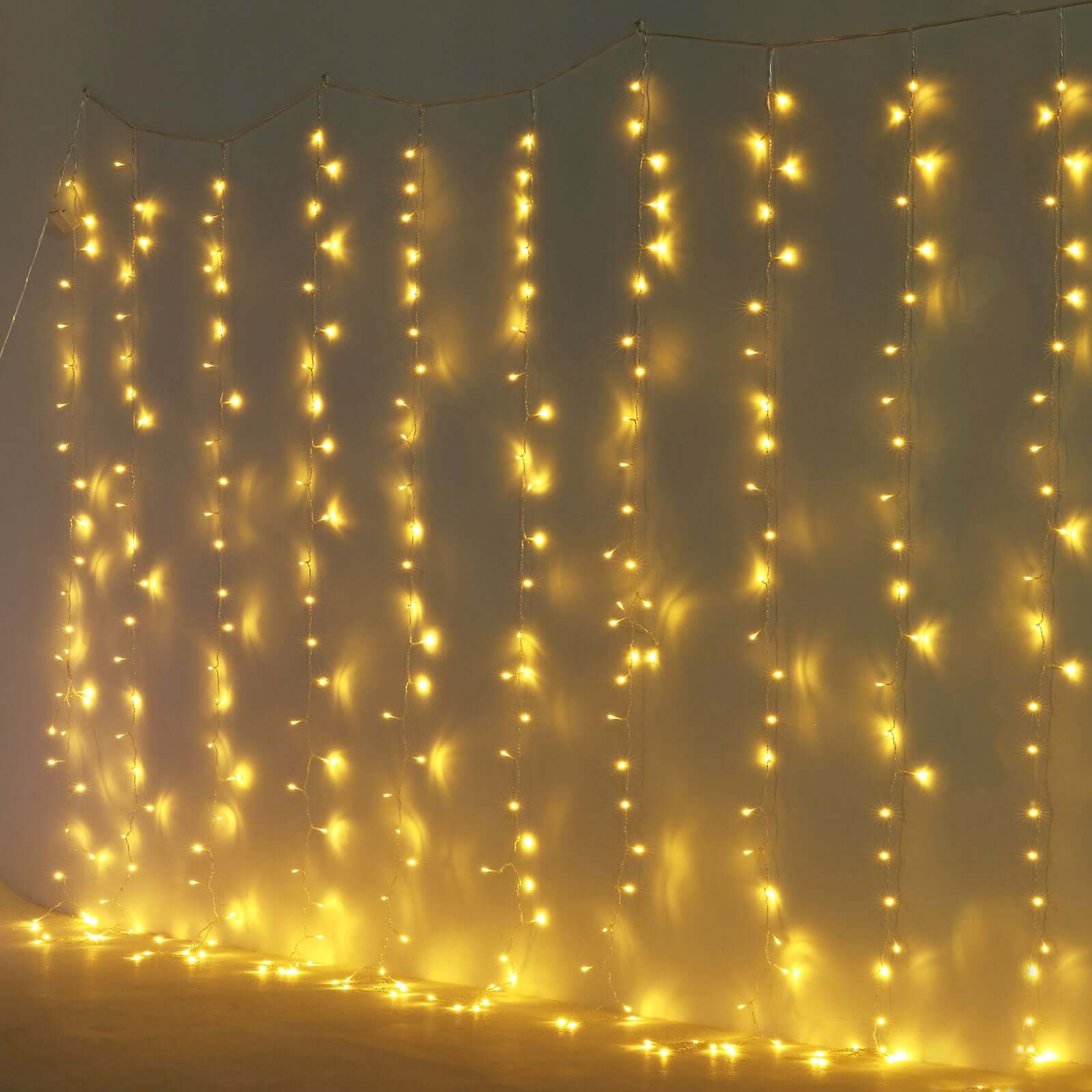 Warm White 300 LED Icicle Curtain Fairy String Lights with 8 Modes 10ft