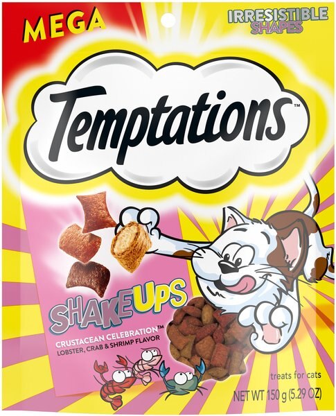 Temptations ShakeUps Crustacean Celebration Lobster， Crab and Shrimp Flavor Soft and Crunchy Cat Treats