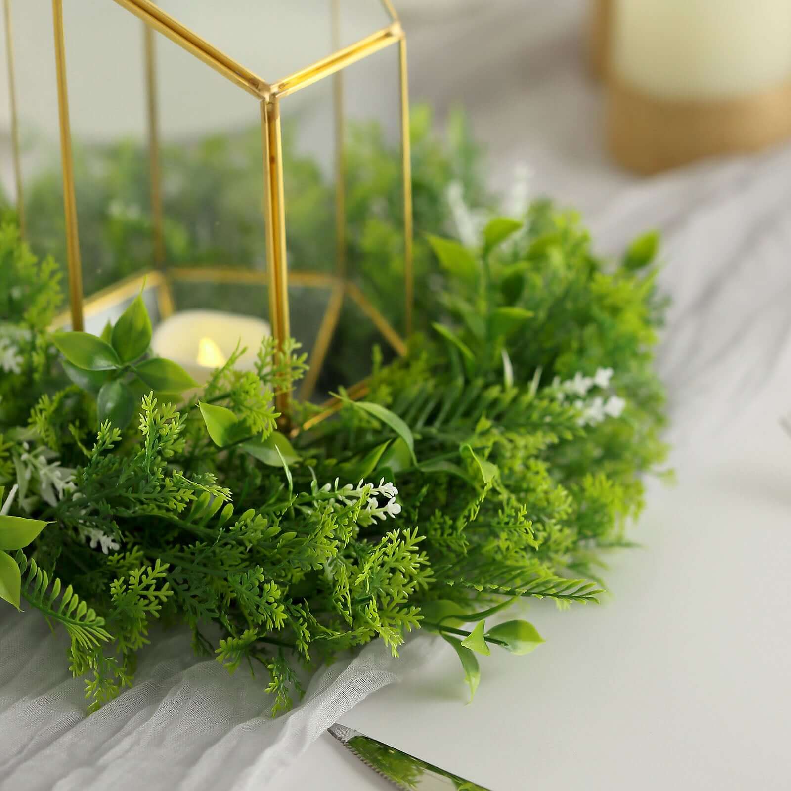 2 Pack Green Artificial Fern Leaf Mix Pillar Candle Ring Wreaths 4