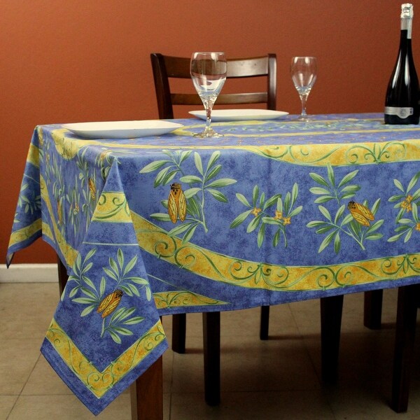 Wipeable French Spill Resistant Bees Print Acrylic Coated Tablecloth