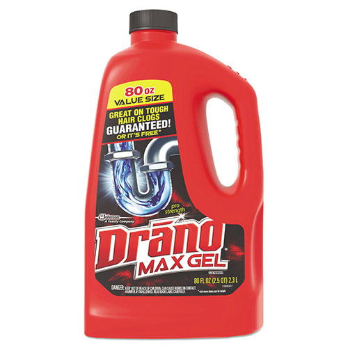 SC Johnson Drano Max Gel Clog Remover | Bleach Scent， 80 oz Bottle， 6