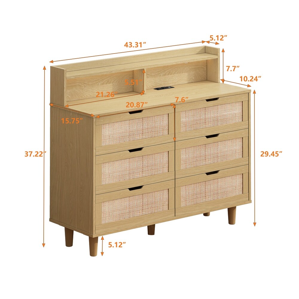 6 Drawers Rattan Storage Cabinet