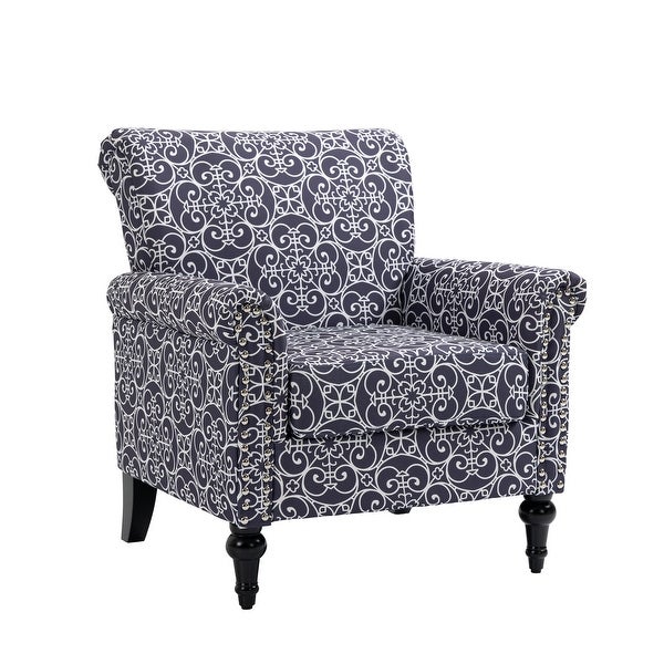 Floral Pattern Mid-Century Modern Accent Chair， Linen Armchair