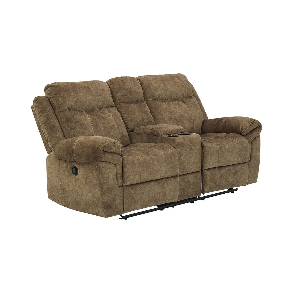 Huddle Up Contemporary Double Rec Loveseat w/Console  Moss