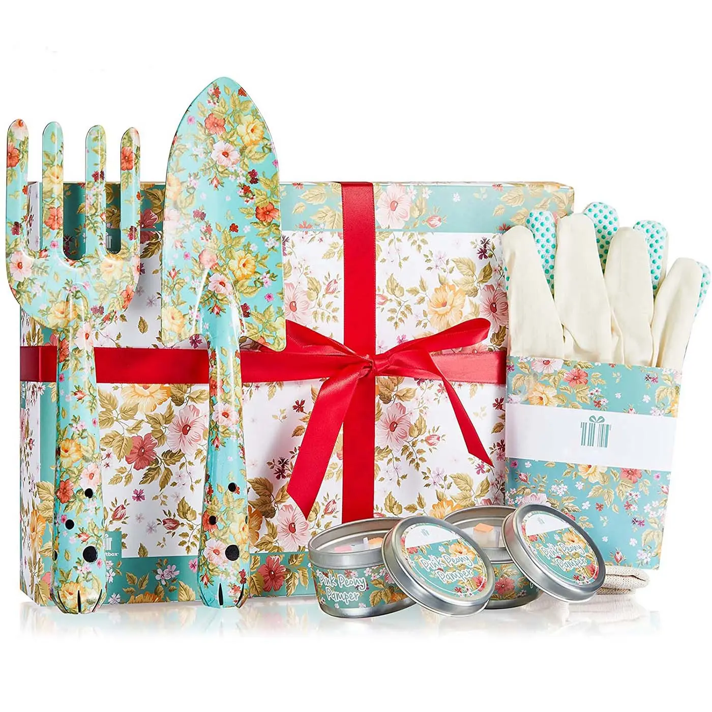 Wholesales 5Pcs Garden Tools Set with Floral Print Including Trowel Fork 2 Candles and Gloves Mother's Day Birthday Gifts
