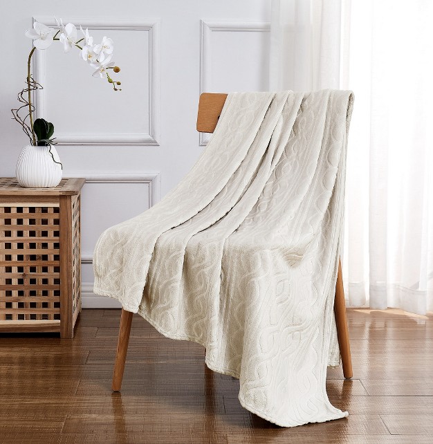 Kate Aurora Ultra Soft amp Plush Cable Geometric Designed Embossed Fleece Accent Throw Blanket