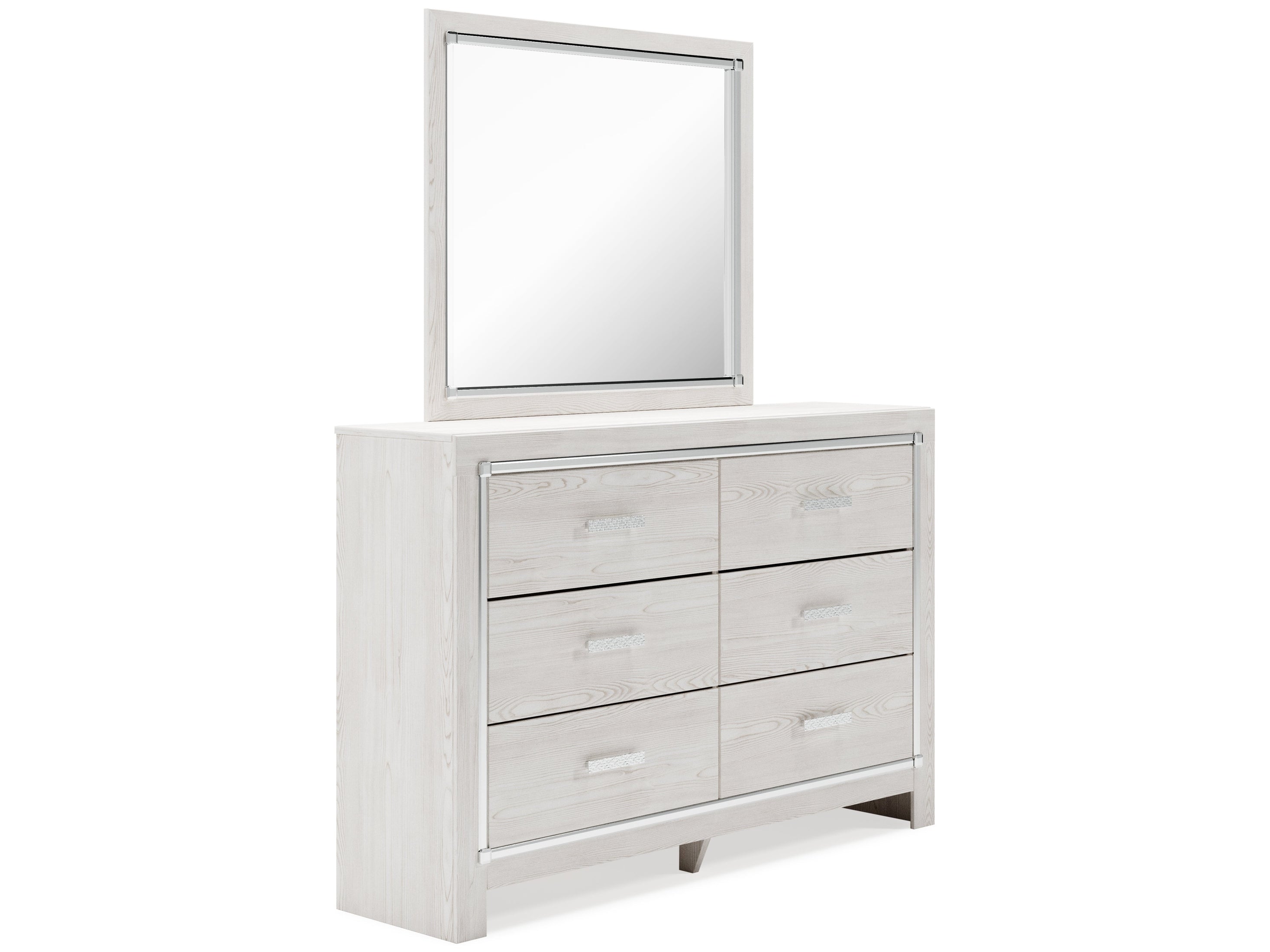 (Online Special Price) Altyra White Queen Upholstered Panel Bedroom Set with Dresser, Mirror, Chest and 2 Nightstands