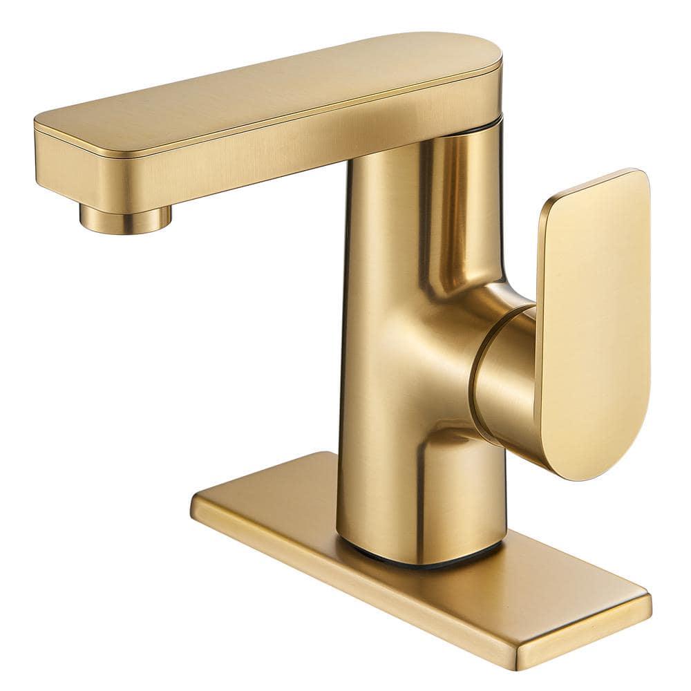 Zalerock Minimalist Single Handle Single Hole Bathroom Faucet in Brushed Gold