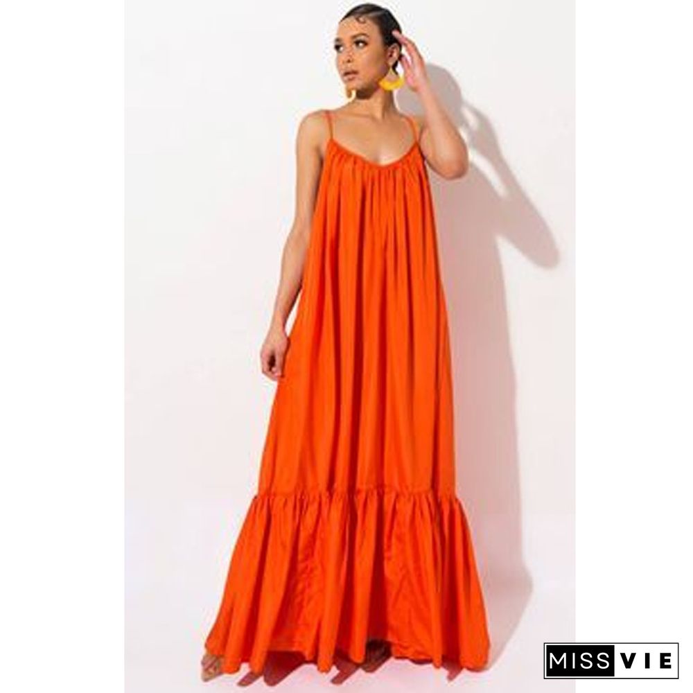 New Women Camisole Oversized Fashion Casual Sleeveless Maxi Dresses Strap Dress Backless Big Swing Floor-Length Robe