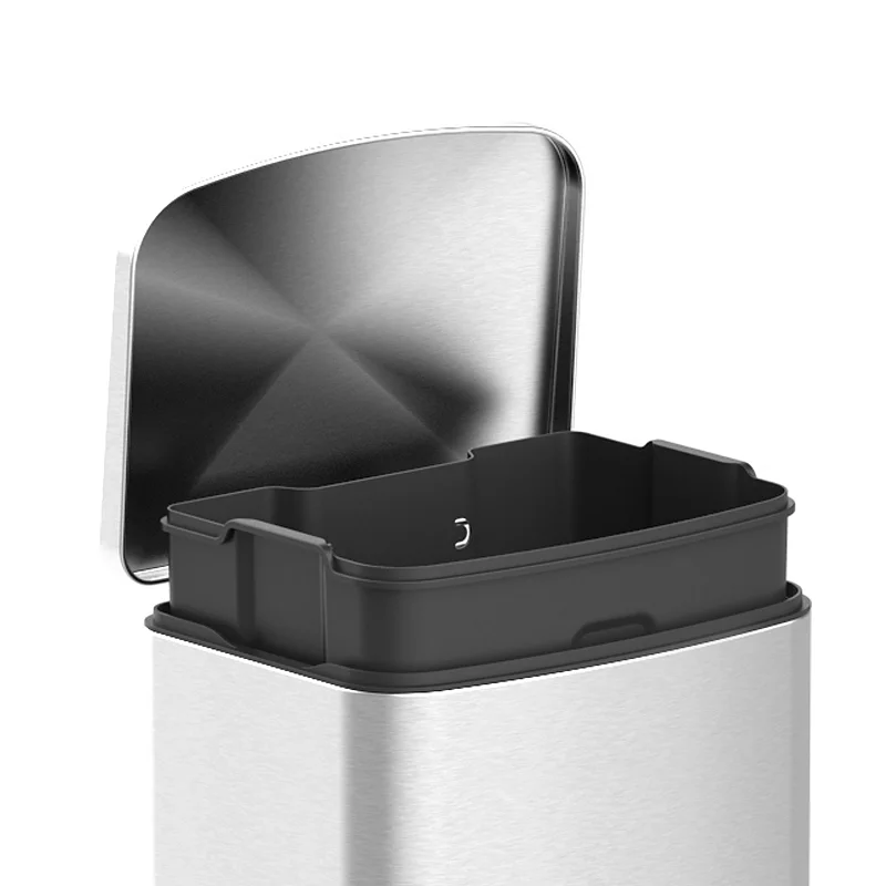 10.6 Gal./40 Liter Stainless Steel Rectangular Step-on Trash Can for Kitchen