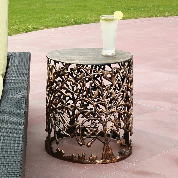 Spi Home Tree And Lattice Pattern Cast Aluminum Garden Stool 17 Inches