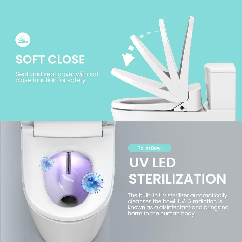 VOVO Stylement Electric Smart Bidet Seat for Elongated Toilet in White Remote Stainless Nozzle UVA LED Sterilization