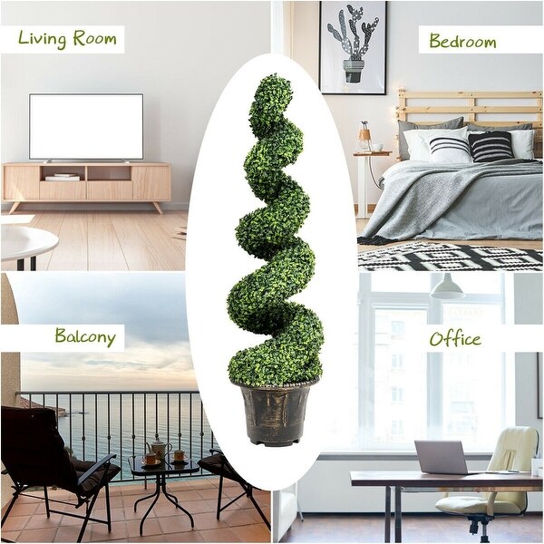 4 ft Artificial Boxwood Spiral Green Leaves Tree