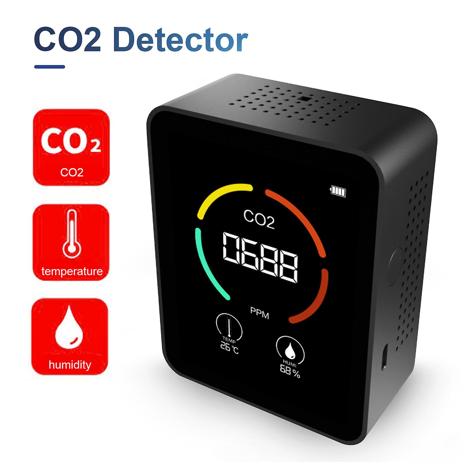 Black 2pcs 3 In 1 Carbon Dioxide Detector 2pcs Air Quality Monitor Temperature Humidity Air Analyzer For Co2 Digital Co2 Meter For Home Office