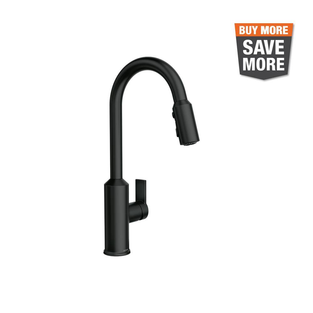 MOEN Meena Single-Handle Pull-Down Sprayer Kitchen Faucet with Power Clean and Reflex in Matte Black 87270BL