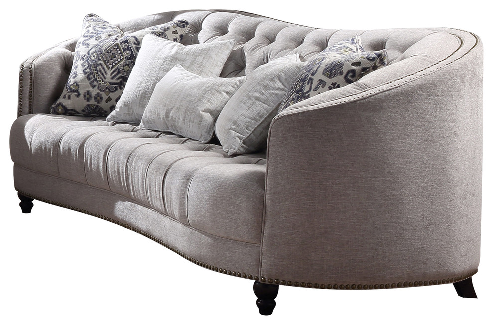 Acme Saira Stationary Down Feather Sofa  Light Gray Fabric   Traditional   Sofas   by HedgeApple  Houzz