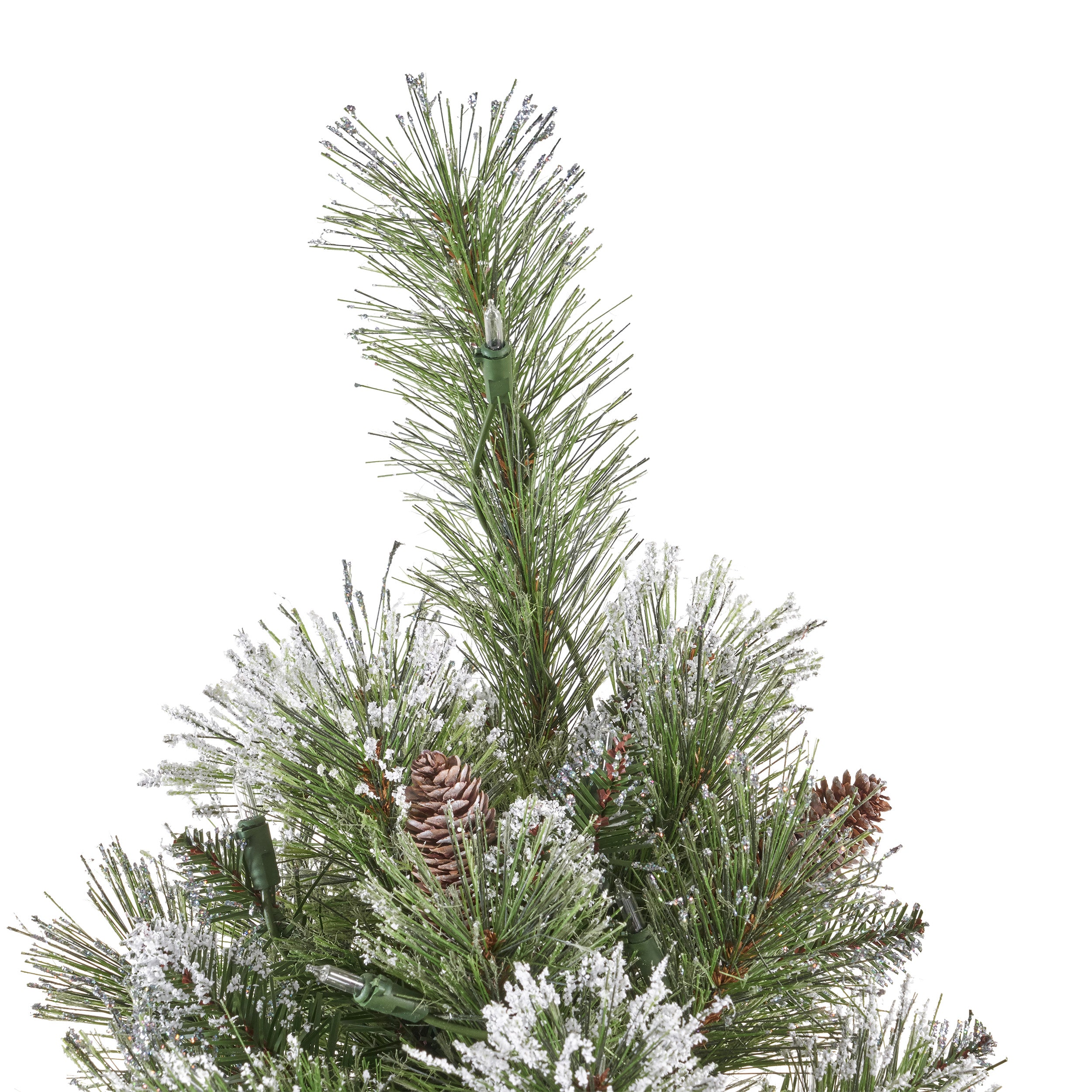 9-foot Mixed Spruce Hinged Artificial Christmas Tree with Snow and Glitter Branches and Frosted Pinecones