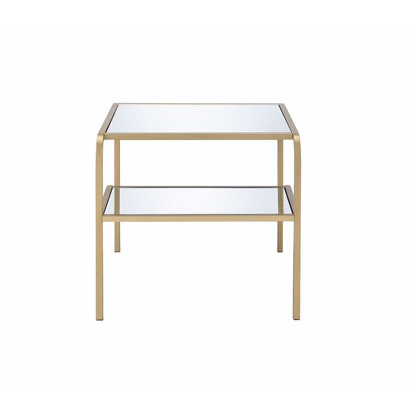 Astrid Square End Table with Shelf， Gold Finish