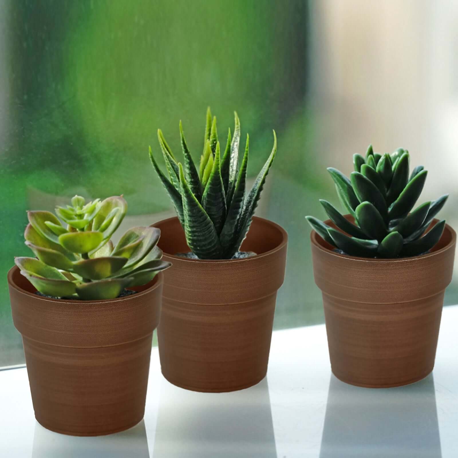 3 Pack Rustic Brown Small Flower Plant Pots, Indoor Decorative Planters 3