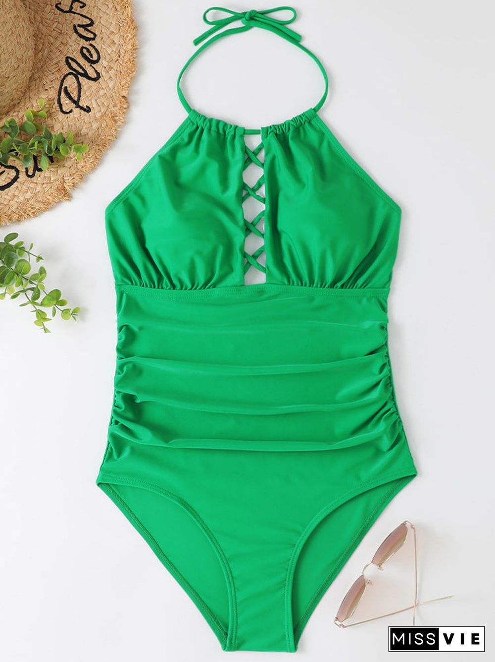 Cross Strap Lace-up Stitching One Piece Swimwear