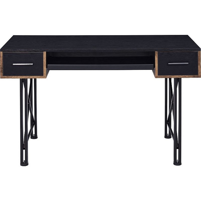 Computer Desk with 2 Drawers and Keyboard Tray， Black