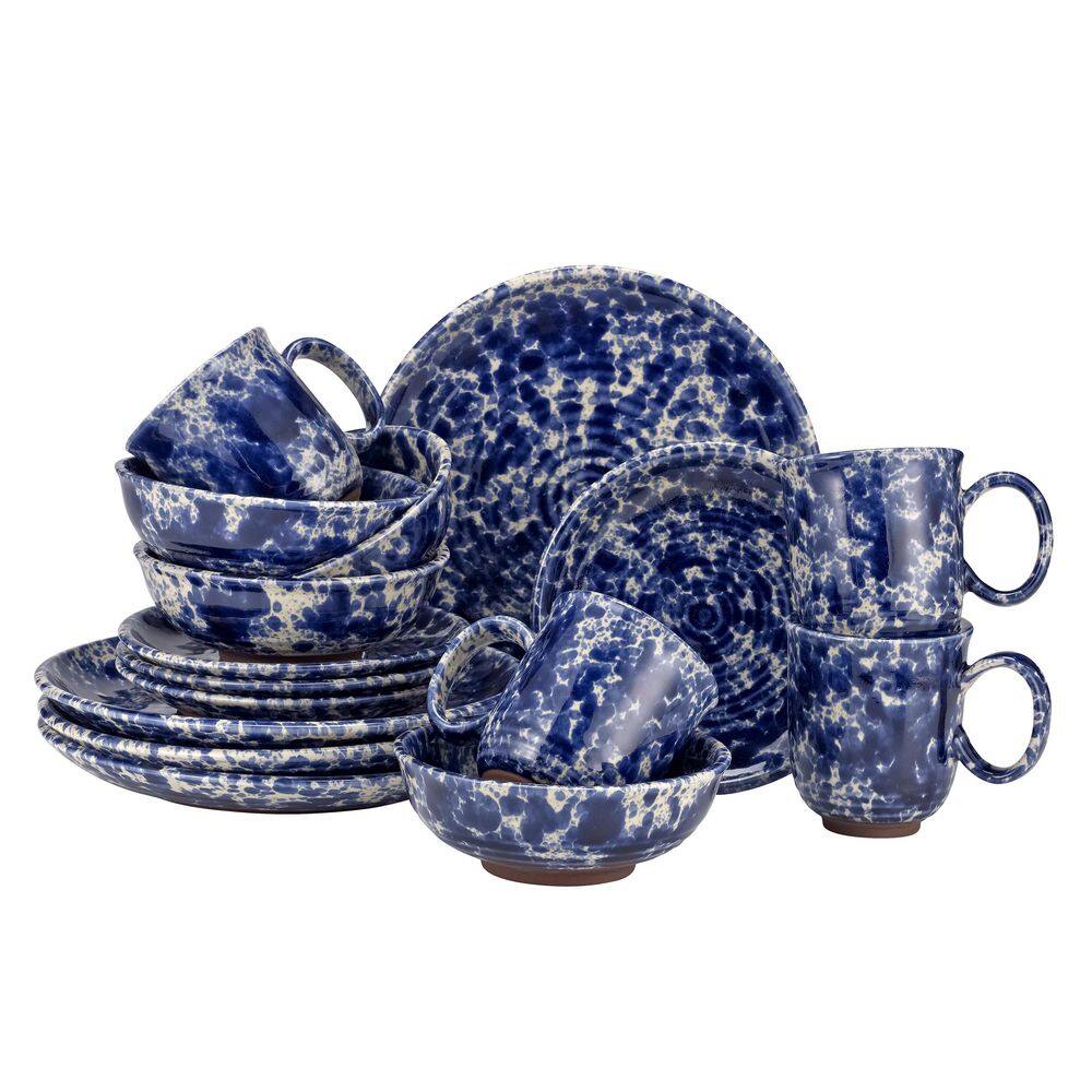 Over and Back Splatter 16-Piece Casual Blue Stoneware Dinnerware Set (Service for 4) 906857