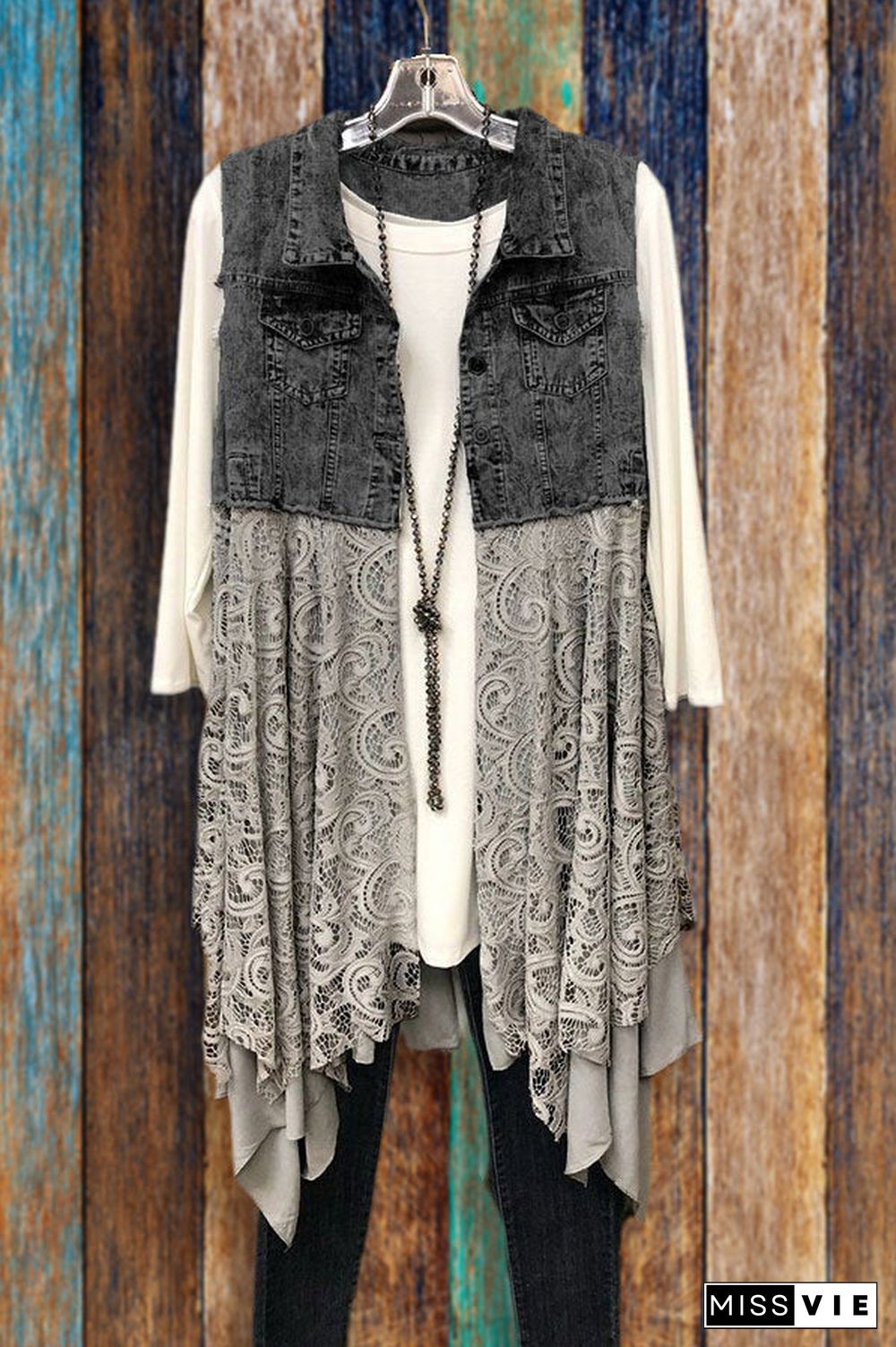 Contrasting Lace Denim Jacket