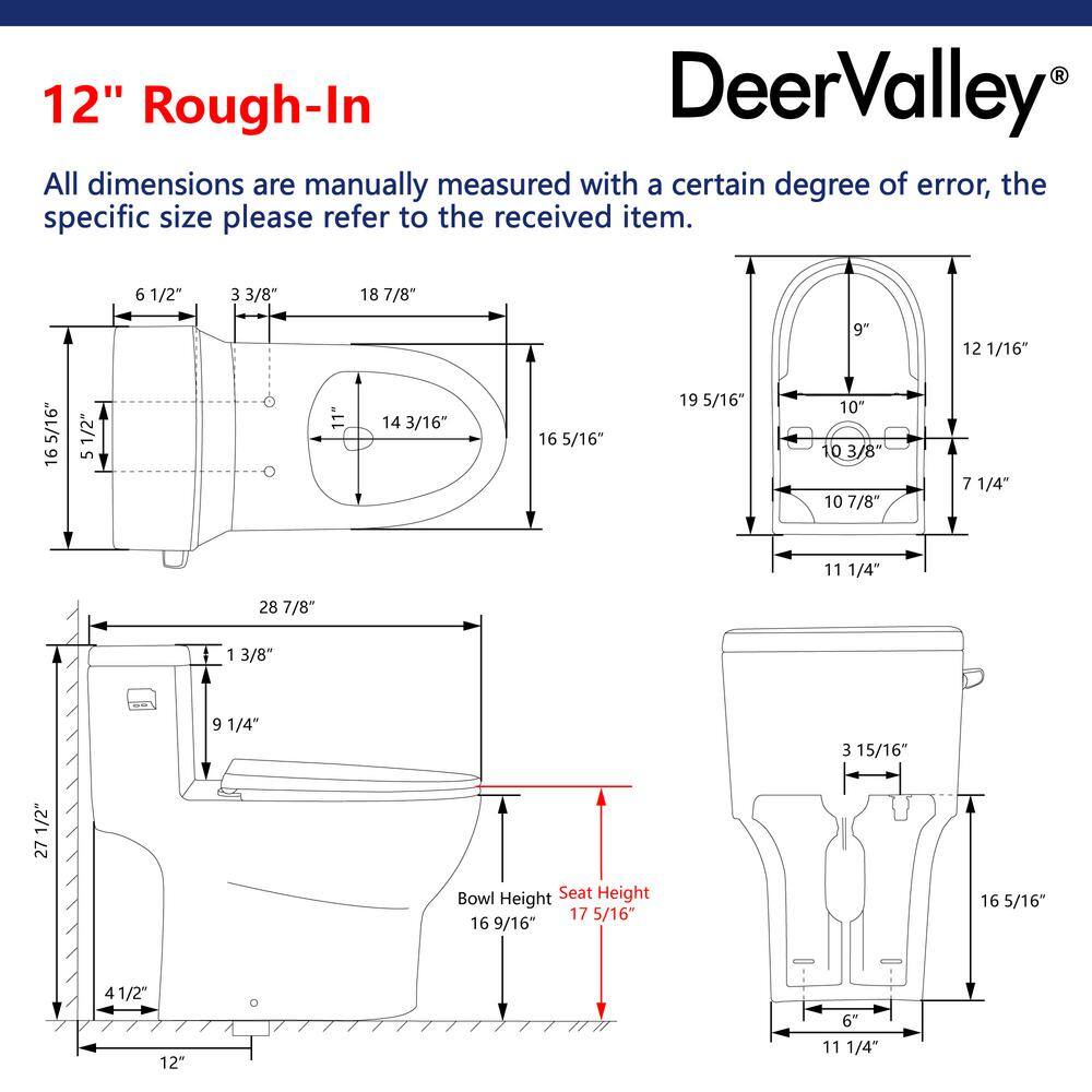 DEERVALLEY DeerValley Concord 12 in. Rough in Size 1-Piece 1.28 GPF Single Flush Elongated Toilet in White Seat Included DV-1F52626