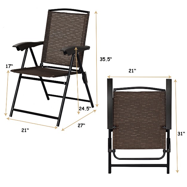 Tangkula Set Of 2 Folding Sling Chairs Steel Armrest Patio Garden Pool Adjustable Back