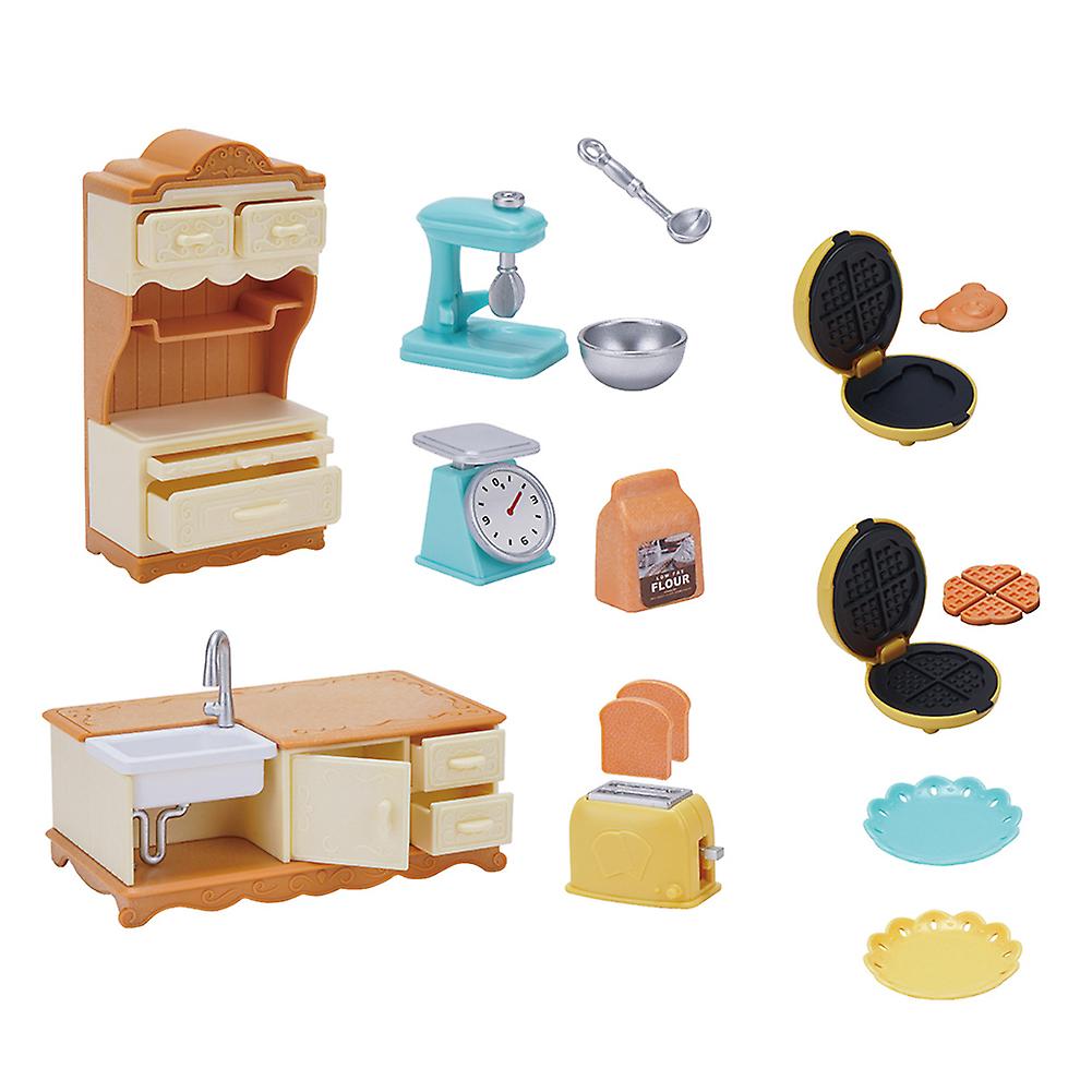 Furniture Model Toy Miniature Doll House Kitchen Cabinet Sink Baking Set Simulation Kitchen Utensils