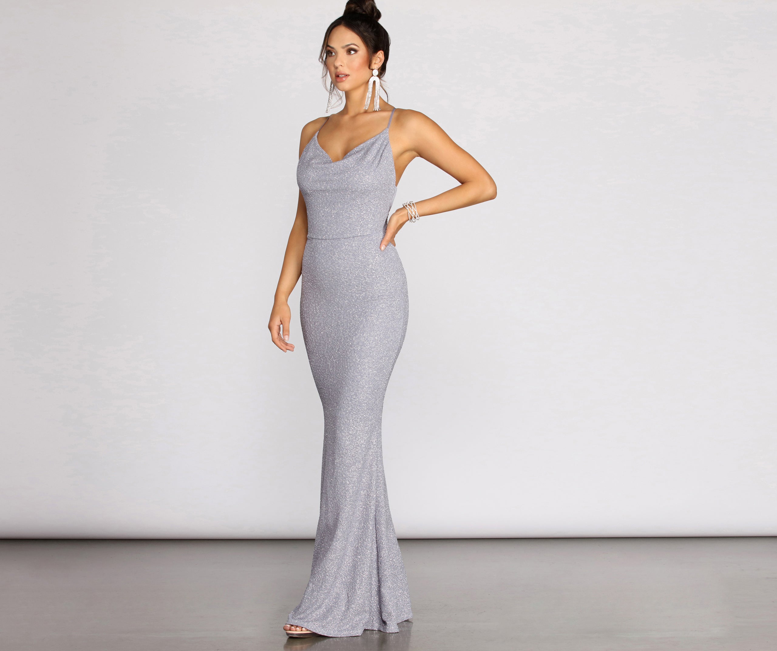 Nivea Glitter Cowl Neck Evening Gown