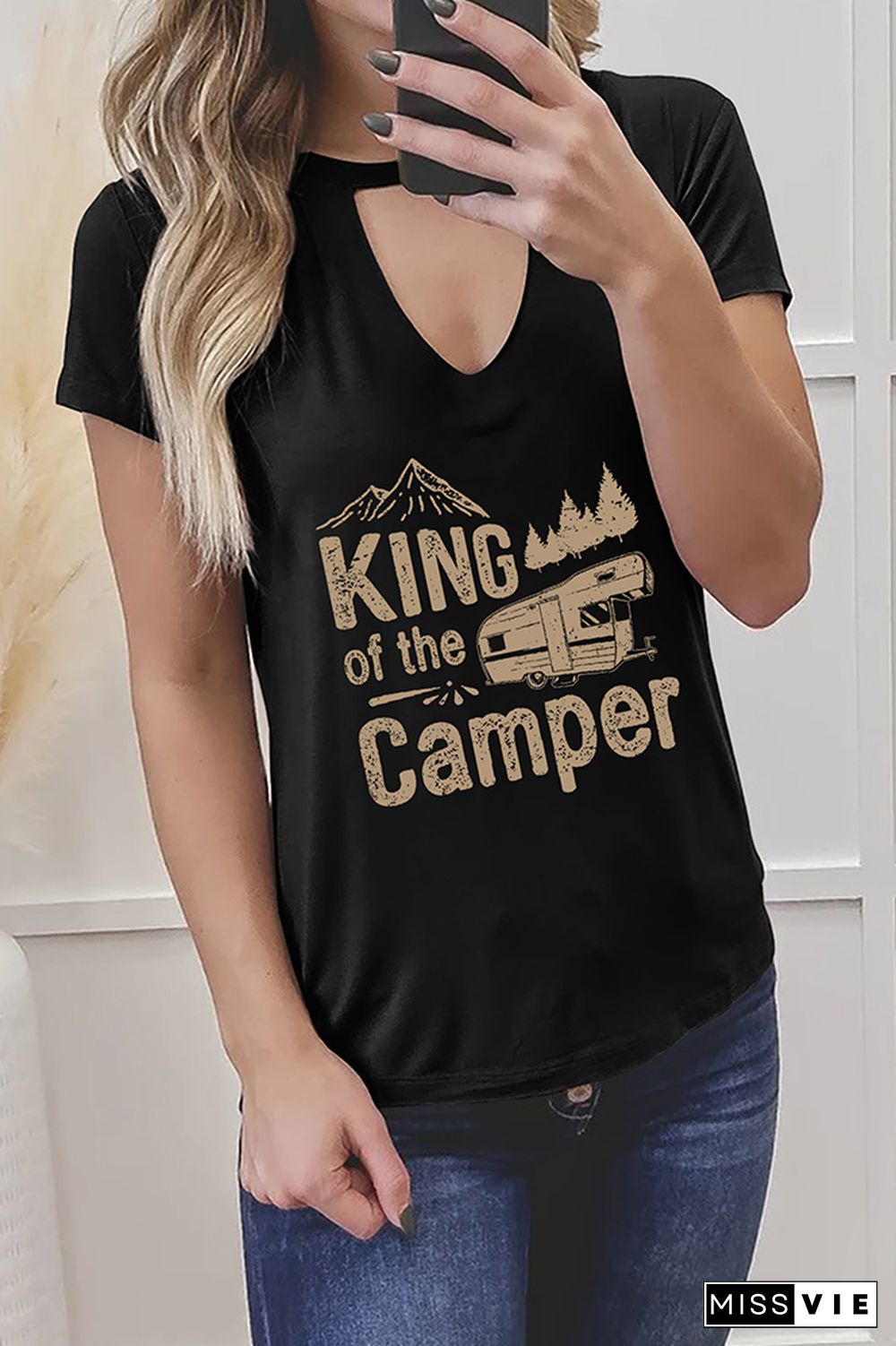 King Of The Camper Graphic Tees for Women Wholesale Short Sleeve T shirts Top