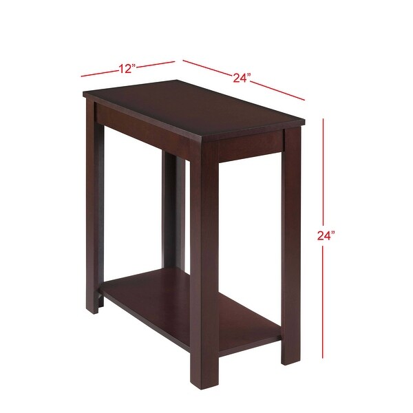 Transitional Chair Side Table Warm Brown Finish Flat Table Top Featuring a warm brown finish lower inlay shelf offers room