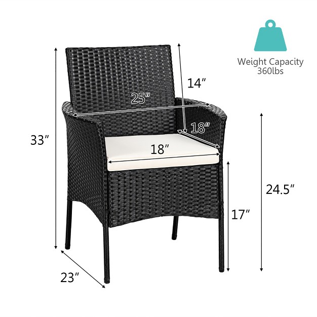 Costway 2pcs Chairs Outdoor Patio Rattan Wicker Dining Arm Seat With Cushions